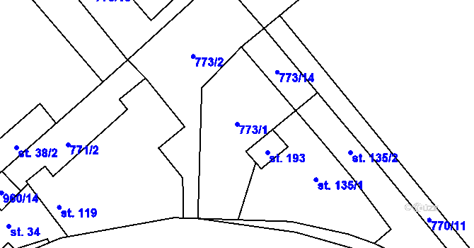 Parcela st. 773/1 v KÚ Koštice, Katastrální mapa