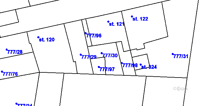 Parcela st. 777/30 v KÚ Koštice, Katastrální mapa