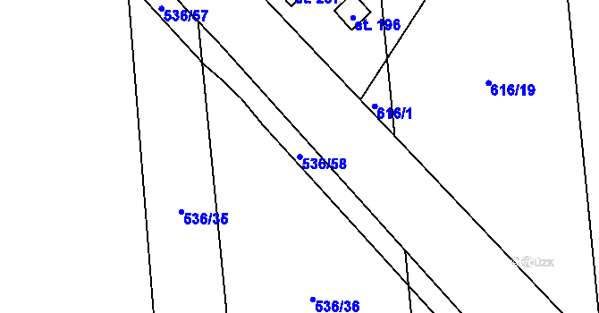 Parcela st. 536/58 v KÚ Koštice, Katastrální mapa