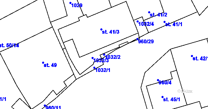 Parcela st. 1032/2 v KÚ Koštice, Katastrální mapa