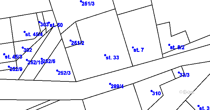 Parcela st. 33 v KÚ Vojničky, Katastrální mapa