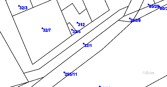 Parcela st. 32/1 v KÚ Vojničky, Katastrální mapa