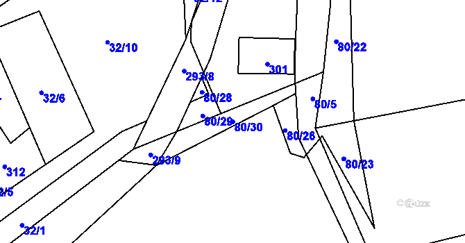 Parcela st. 80/30 v KÚ Vojničky, Katastrální mapa