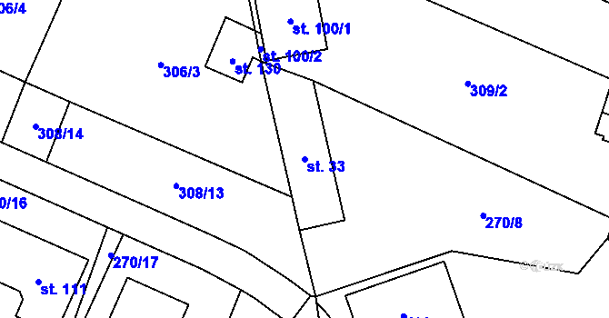 Parcela st. 33 v KÚ Želevice, Katastrální mapa