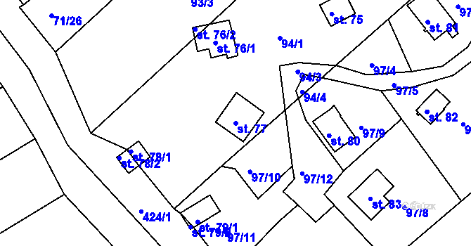 Parcela st. 77 v KÚ Želevice, Katastrální mapa