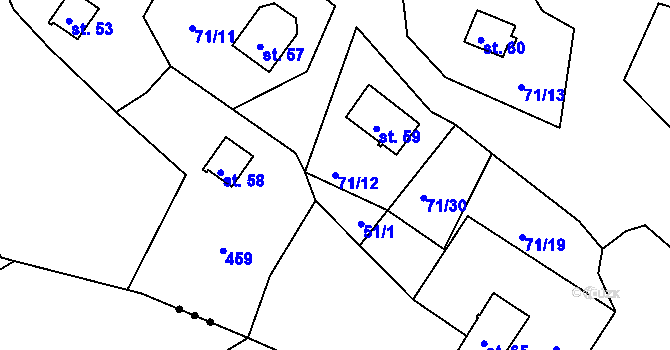 Parcela st. 71/12 v KÚ Želevice, Katastrální mapa