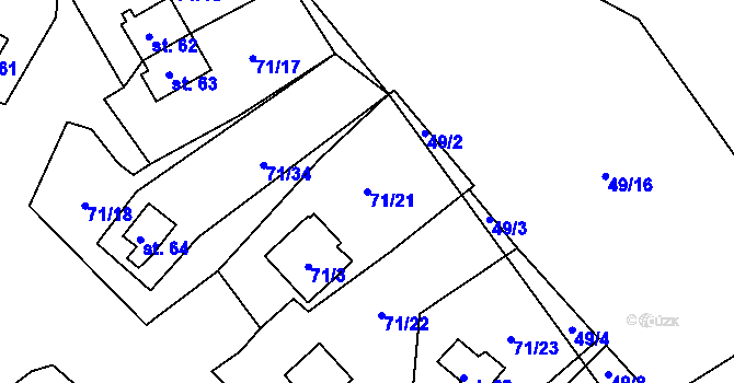 Parcela st. 71/21 v KÚ Želevice, Katastrální mapa