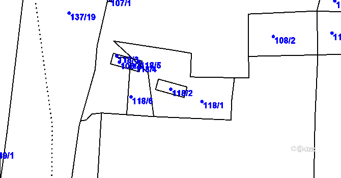 Parcela st. 118/2 v KÚ Koštov, Katastrální mapa