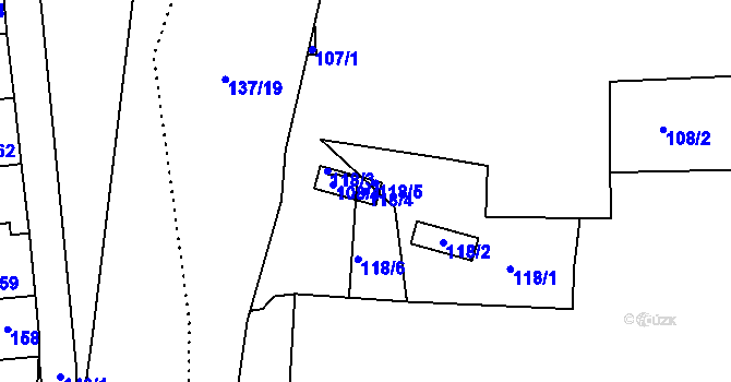 Parcela st. 118/4 v KÚ Koštov, Katastrální mapa