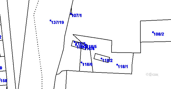 Parcela st. 118/5 v KÚ Koštov, Katastrální mapa