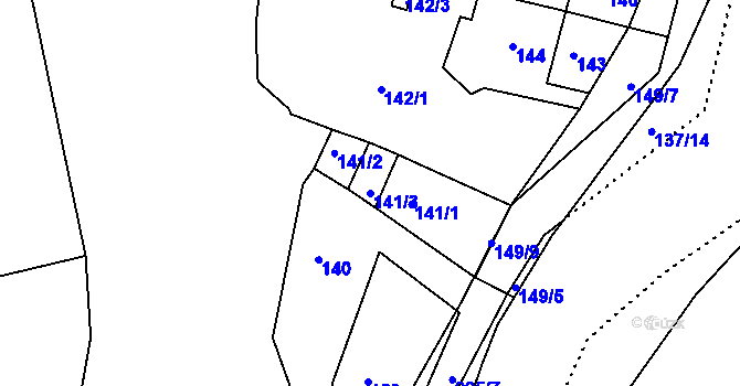 Parcela st. 141/3 v KÚ Koštov, Katastrální mapa