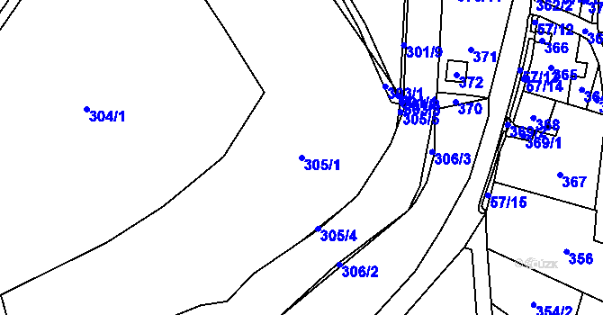 Parcela st. 305/1 v KÚ Koštov, Katastrální mapa