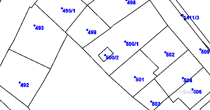 Parcela st. 500/2 v KÚ Koštov, Katastrální mapa