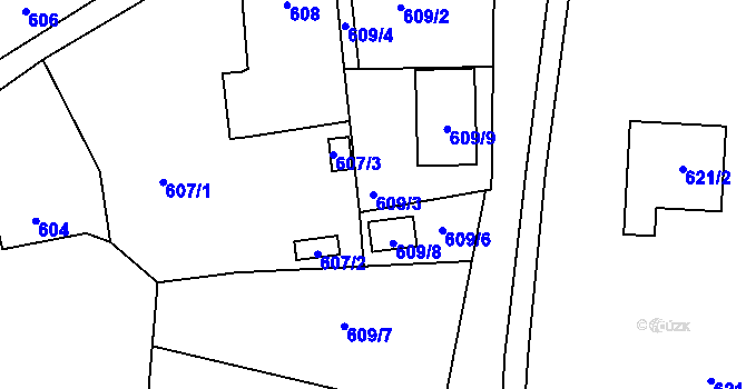 Parcela st. 609/3 v KÚ Koštov, Katastrální mapa