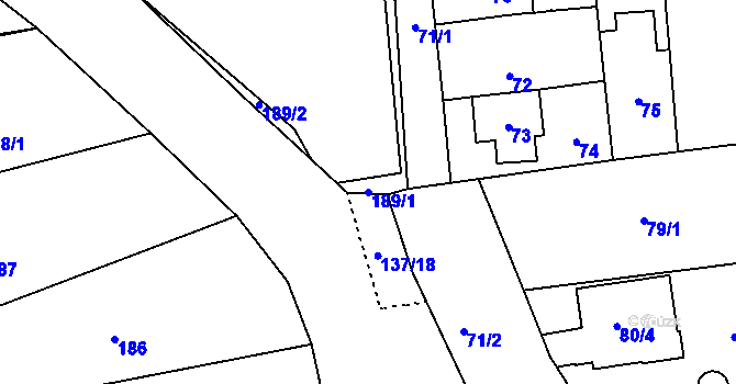 Parcela st. 189/1 v KÚ Koštov, Katastrální mapa