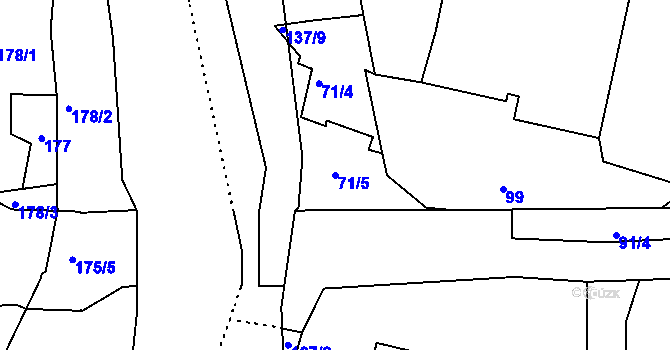 Parcela st. 71/5 v KÚ Koštov, Katastrální mapa