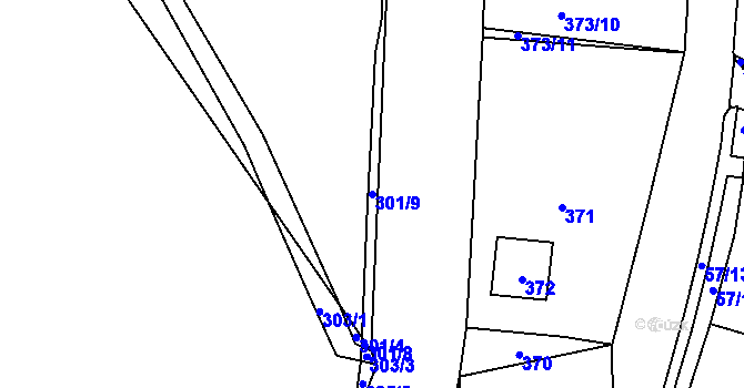 Parcela st. 301/9 v KÚ Koštov, Katastrální mapa