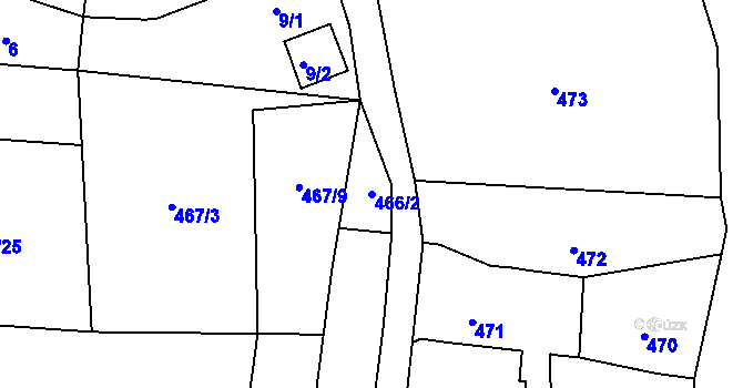 Parcela st. 466/2 v KÚ Koštov, Katastrální mapa