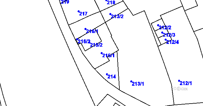 Parcela st. 215/1 v KÚ Koštov, Katastrální mapa