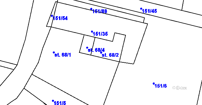 Parcela st. 68/2 v KÚ Kotenčice, Katastrální mapa