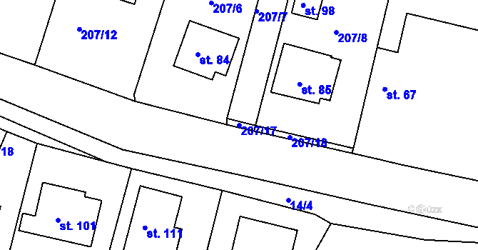 Parcela st. 207/17 v KÚ Kotenčice, Katastrální mapa