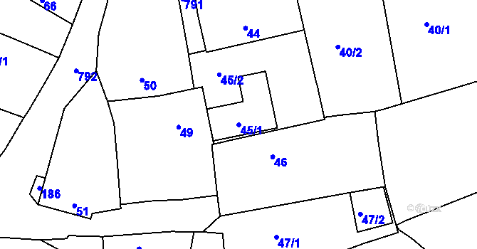 Parcela st. 45/1 v KÚ Koterov, Katastrální mapa
