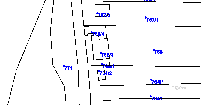 Parcela st. 765/3 v KÚ Koterov, Katastrální mapa