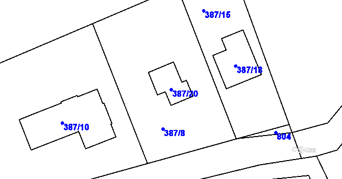 Parcela st. 387/20 v KÚ Koterov, Katastrální mapa