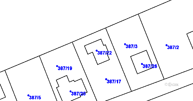 Parcela st. 387/22 v KÚ Koterov, Katastrální mapa