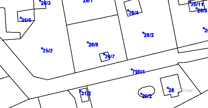 Parcela st. 26/7 v KÚ Koterov, Katastrální mapa