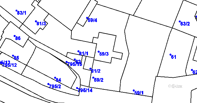 Parcela st. 59/3 v KÚ Koterov, Katastrální mapa