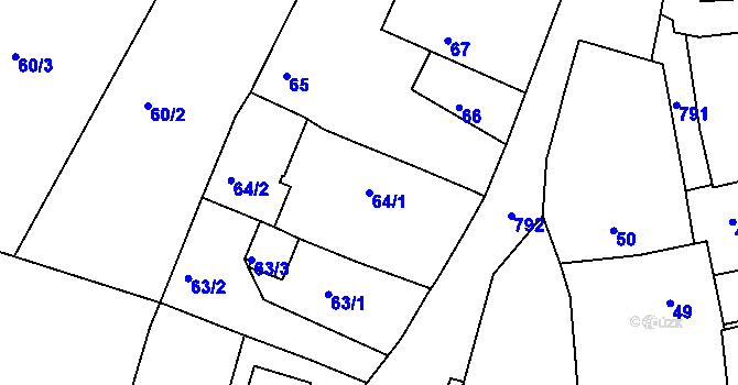 Parcela st. 64/1 v KÚ Koterov, Katastrální mapa