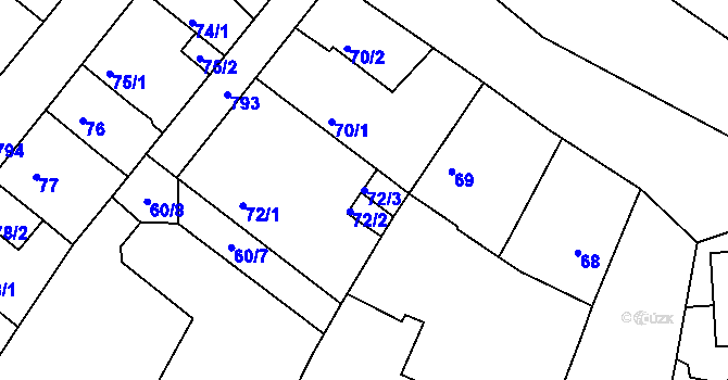 Parcela st. 72/3 v KÚ Koterov, Katastrální mapa