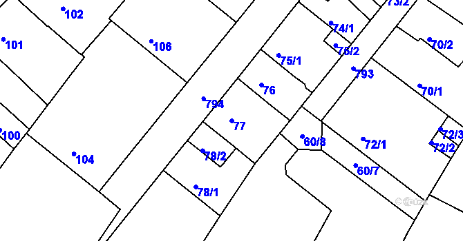Parcela st. 77 v KÚ Koterov, Katastrální mapa