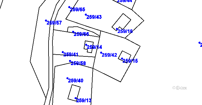 Parcela st. 259/42 v KÚ Koterov, Katastrální mapa