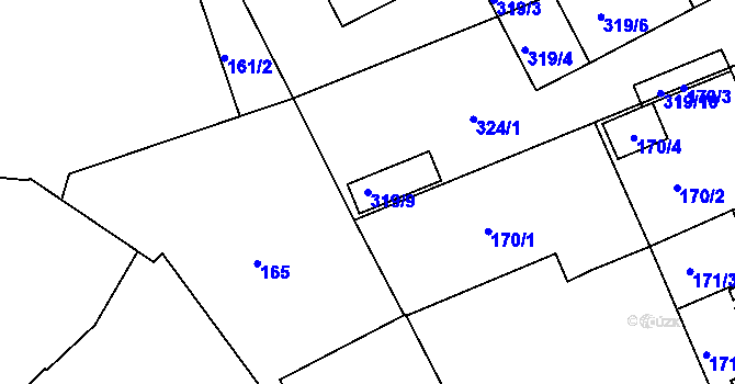 Parcela st. 319/9 v KÚ Koterov, Katastrální mapa