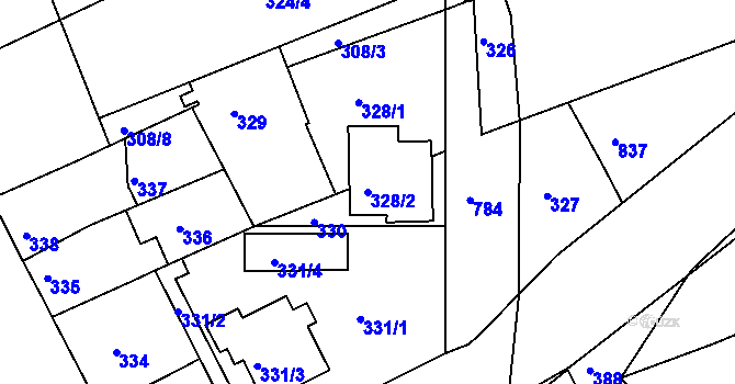 Parcela st. 328/2 v KÚ Koterov, Katastrální mapa
