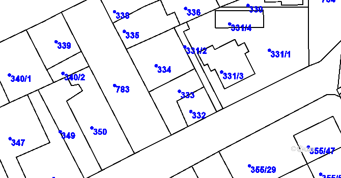 Parcela st. 333 v KÚ Koterov, Katastrální mapa