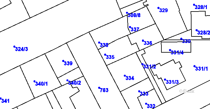 Parcela st. 335 v KÚ Koterov, Katastrální mapa