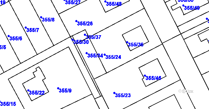 Parcela st. 355/24 v KÚ Koterov, Katastrální mapa