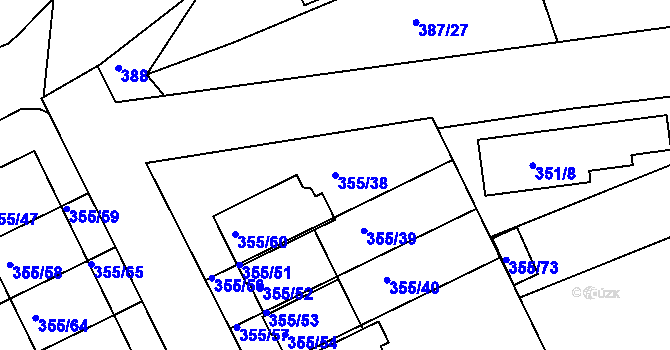 Parcela st. 355/38 v KÚ Koterov, Katastrální mapa