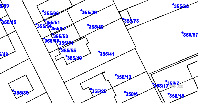Parcela st. 355/41 v KÚ Koterov, Katastrální mapa