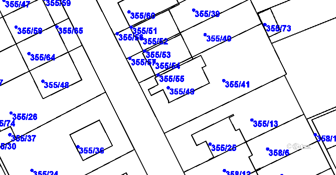 Parcela st. 355/49 v KÚ Koterov, Katastrální mapa