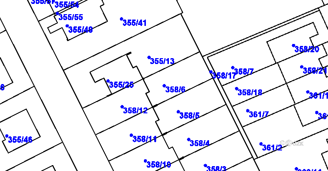 Parcela st. 358/6 v KÚ Koterov, Katastrální mapa