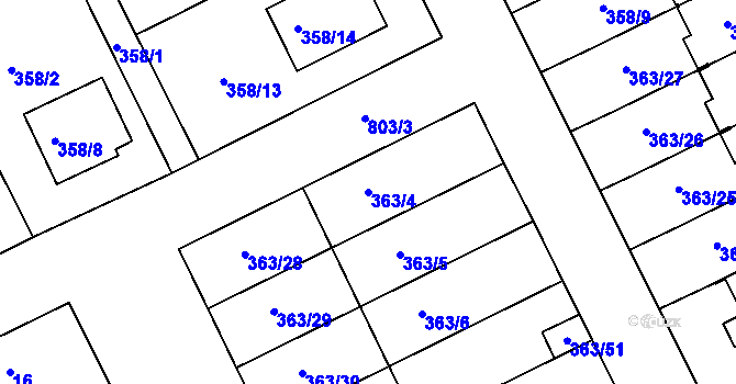 Parcela st. 363/4 v KÚ Koterov, Katastrální mapa