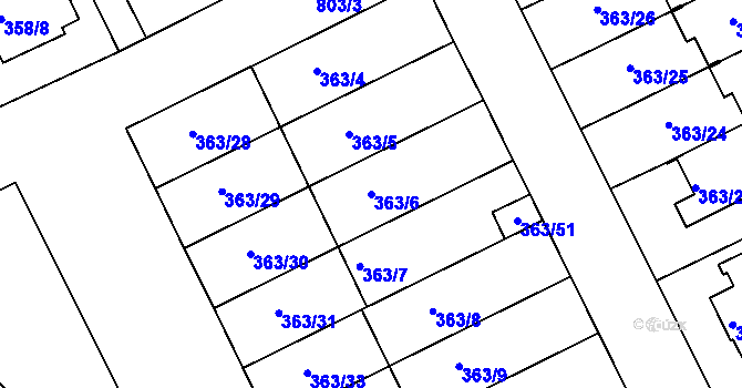 Parcela st. 363/6 v KÚ Koterov, Katastrální mapa