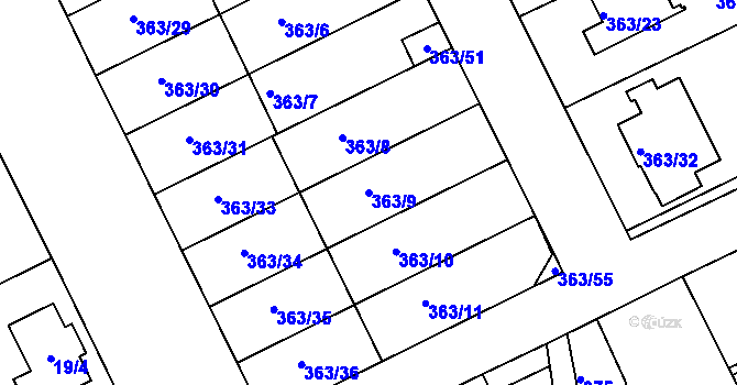 Parcela st. 363/9 v KÚ Koterov, Katastrální mapa