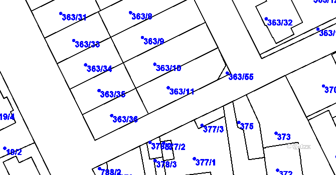 Parcela st. 363/11 v KÚ Koterov, Katastrální mapa