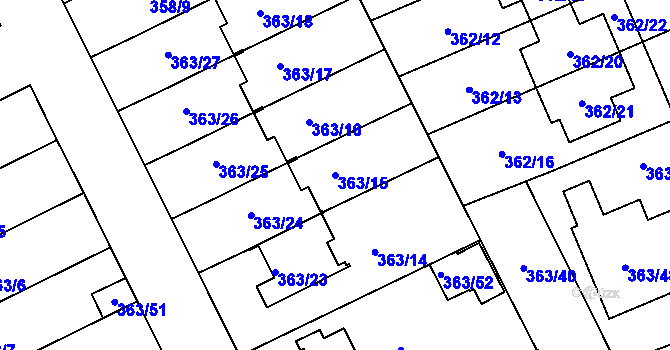 Parcela st. 363/15 v KÚ Koterov, Katastrální mapa