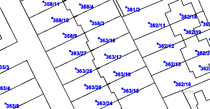 Parcela st. 363/17 v KÚ Koterov, Katastrální mapa
